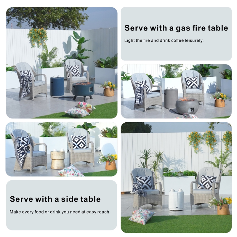 Modern Grey Aluminum 6-Seater Outdoor Dining set and Rattan Chair with Cushions