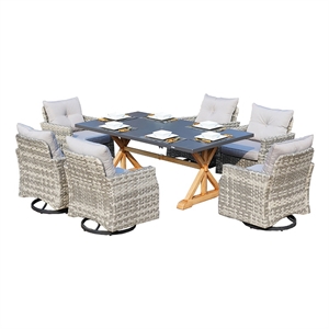 Gray Aluminum Rectangular 6 - Person Outdoor Dining Set with Cushions