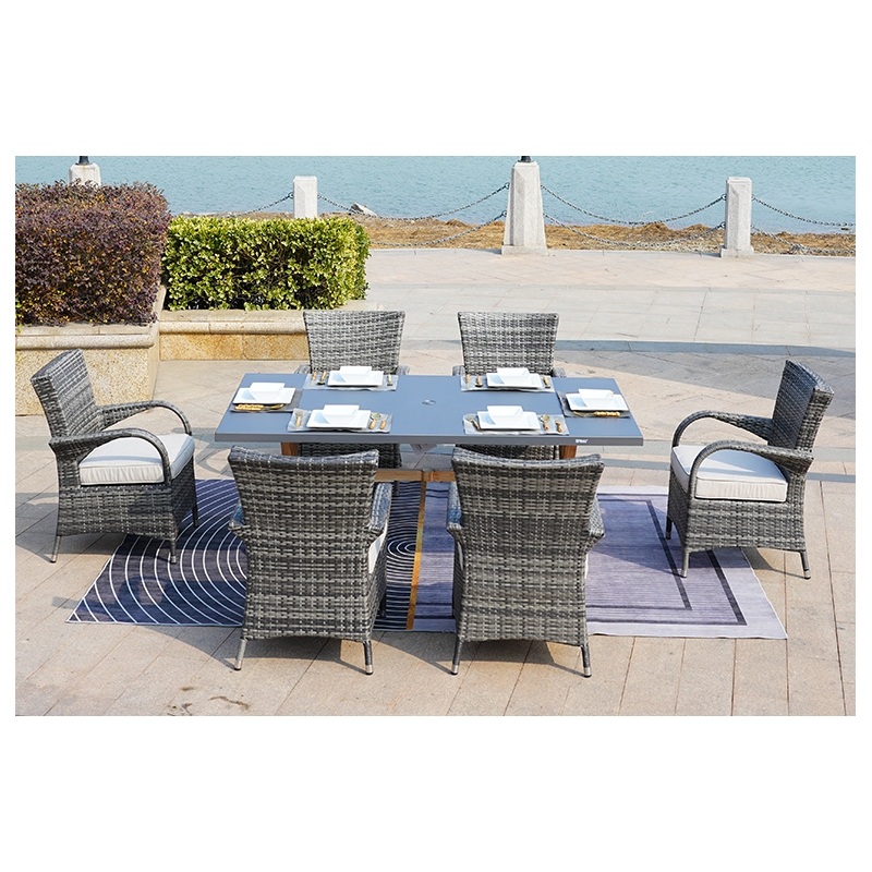 Gray Aluminum Rectangular 6 - Person Outdoor Dining Set with Cushions
