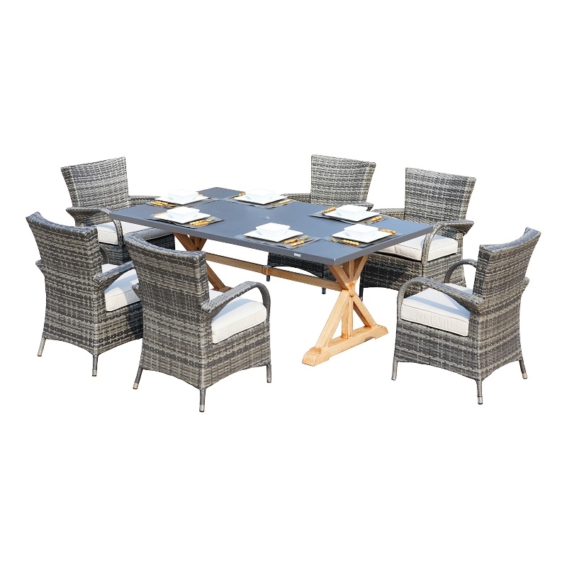 Gray Aluminum Rectangular 6 - Person Outdoor Dining Set with Cushions