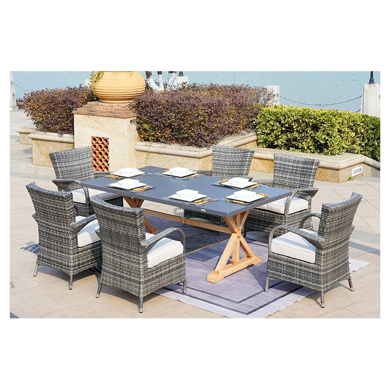 Gray Aluminum Rectangular 6 - Person Outdoor Dining Set with Cushions