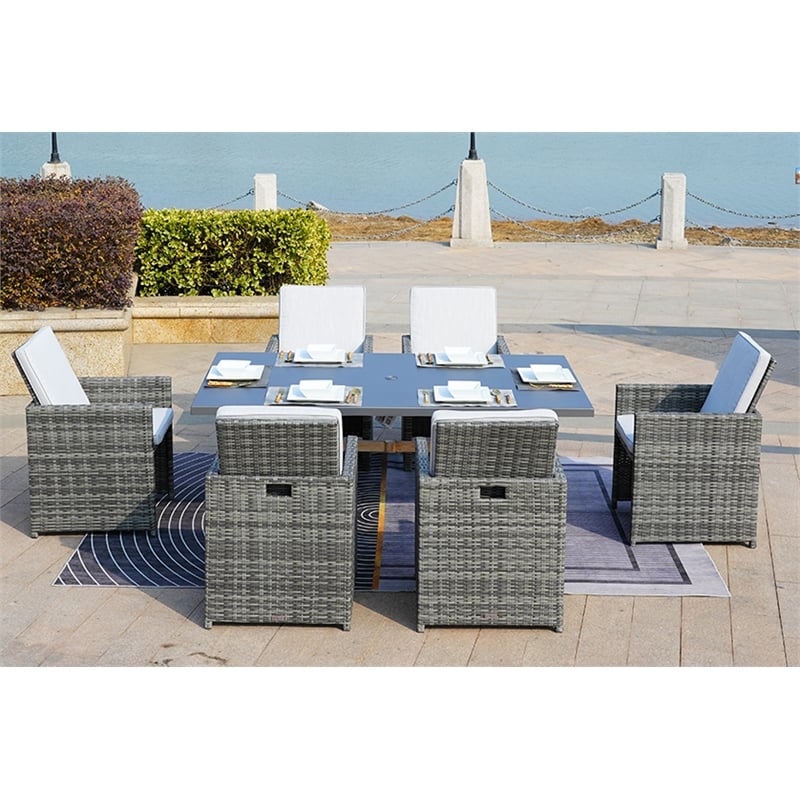 Gray Aluminum Rectangular 6 - Person Outdoor Dining Set with Cushions
