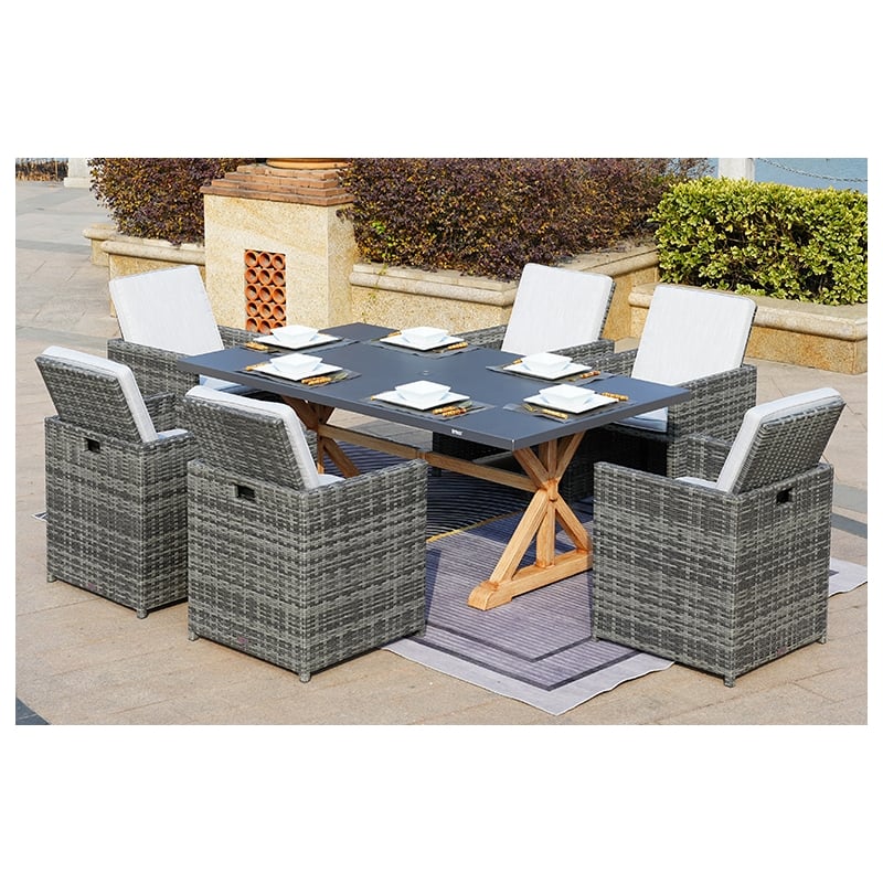 Gray Aluminum Rectangular 6 - Person Outdoor Dining Set with Cushions