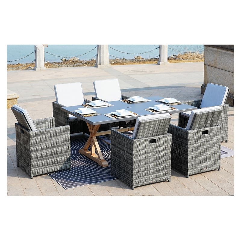 Gray Aluminum Rectangular 6 - Person Outdoor Dining Set with Cushions
