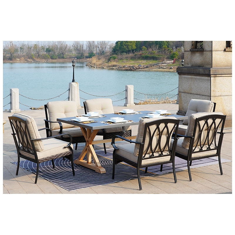 Gray Aluminum Rectangular 6 - Person Outdoor Dining Set with Cushions