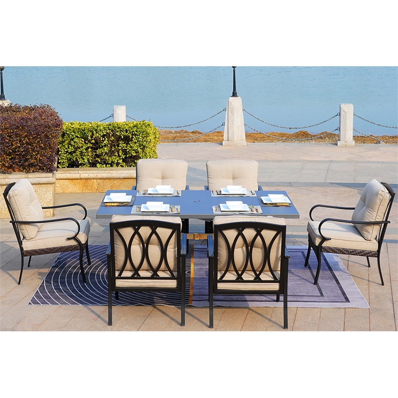 Gray Aluminum Rectangular 6 - Person Outdoor Dining Set with Cushions