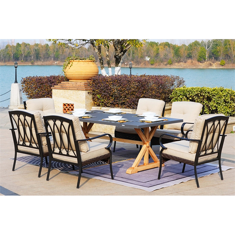 Gray Aluminum Rectangular 6 - Person Outdoor Dining Set with Cushions