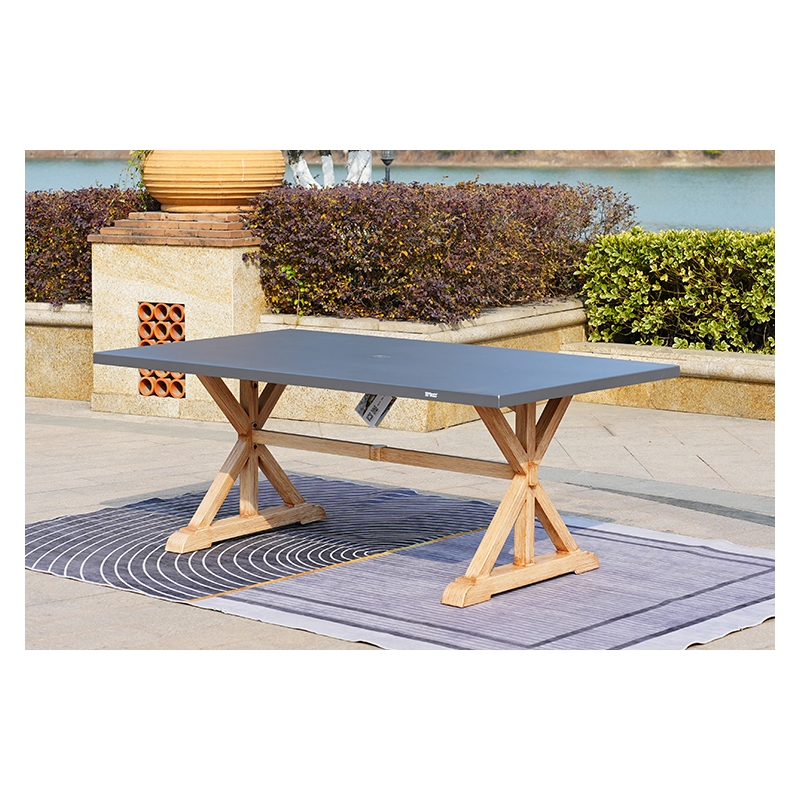 Modern Gray Aluminum Patio  Outdoor Dining Table with Umbrella Hole