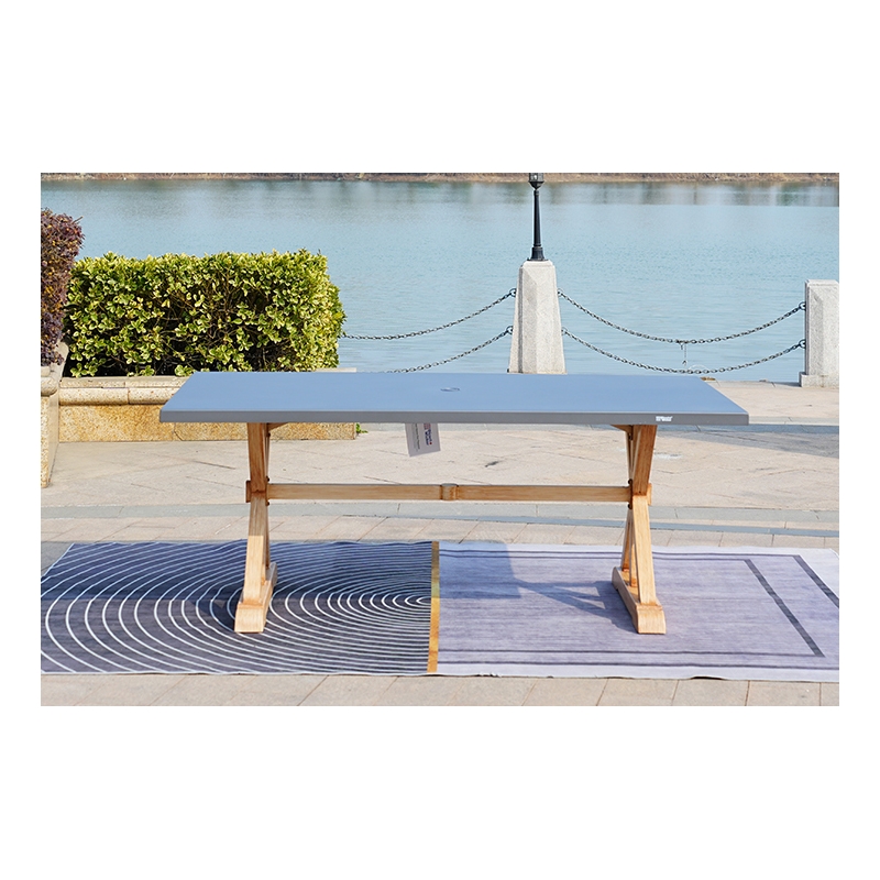 Modern Gray Aluminum Patio  Outdoor Dining Table with Umbrella Hole