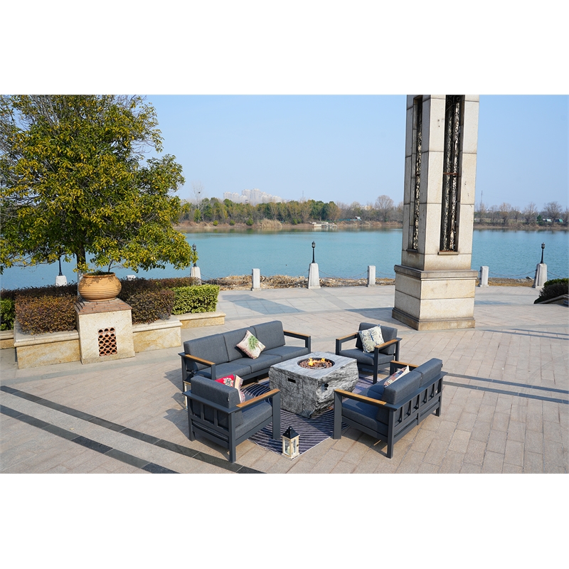 Gray Aluminum 7-Person Patio and Outdoor Seating Group with Cushions
