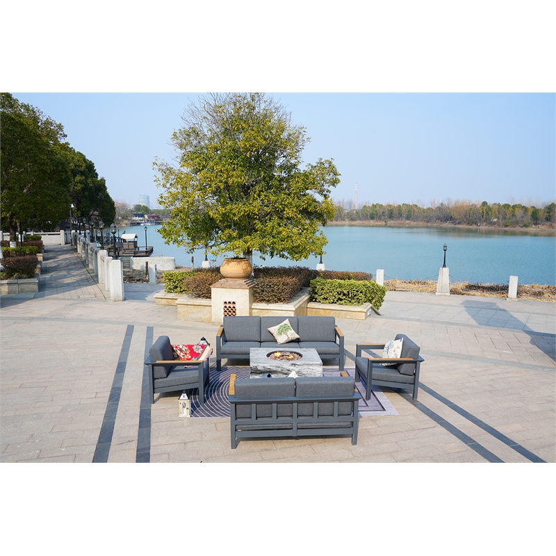 Gray Aluminum 7-Person Patio and Outdoor Seating Group with Cushions