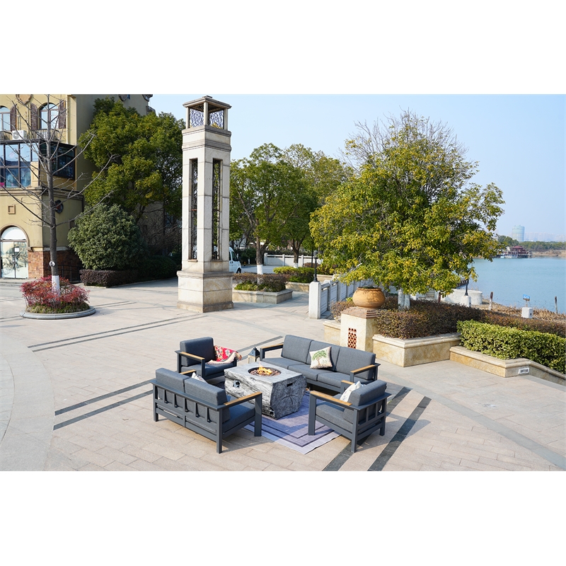 Gray Aluminum 7-Person Patio and Outdoor Seating Group with Cushions