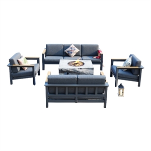 Gray Aluminum 7-Person Patio and Outdoor Seating Group with Cushions