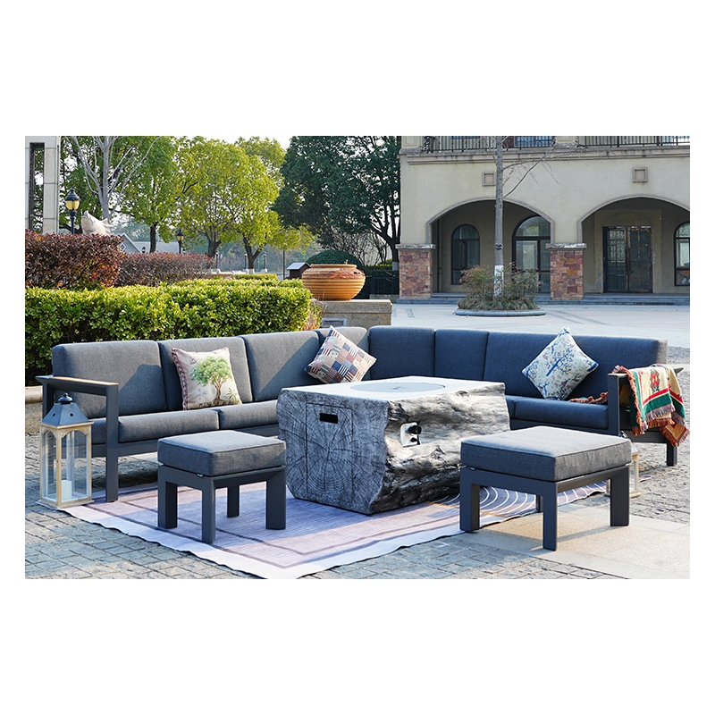 Gray Aluminum 6-Person Outdoor Seating Group with Gray Cushions