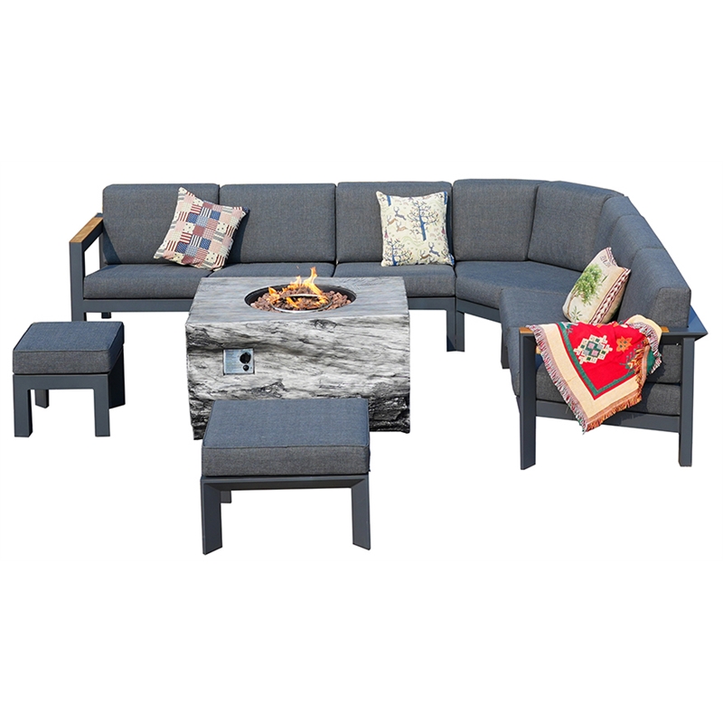 Gray Aluminum 6-Person Outdoor Seating Group with Gray Cushions