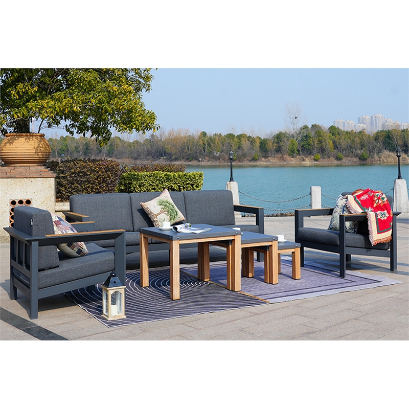 Gray Aluminum 5-Person Patio and Outdoor Seating Group with Cushions
