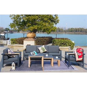 Gray Aluminum 5-Person Patio and Outdoor Seating Group with Cushions