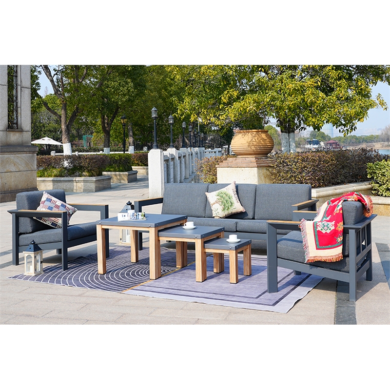 Gray Aluminum 5-Person Patio and Outdoor Seating Group with Cushions
