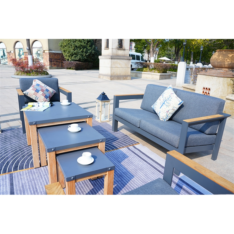 Gray Aluminum 4-Person Patio and Outdoor Seating Group with Cushions