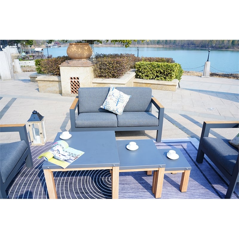 Gray Aluminum 4-Person Patio and Outdoor Seating Group with Cushions