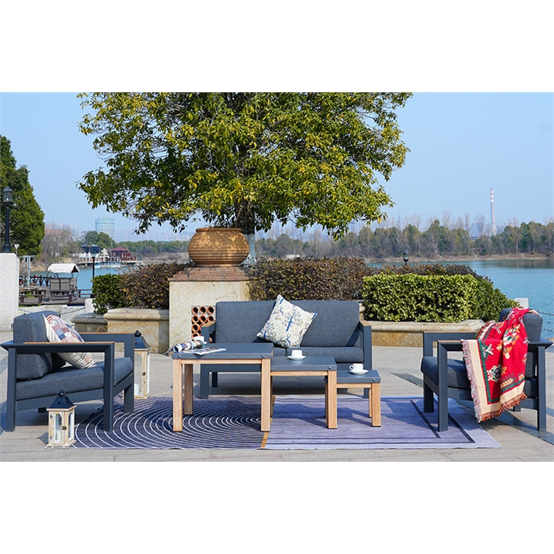 Gray Aluminum 4-Person Patio and Outdoor Seating Group with Cushions