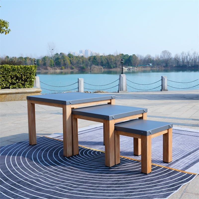Patio Furniture Gray Square Aluminum Outdoor Coffee Table (Set of 3)