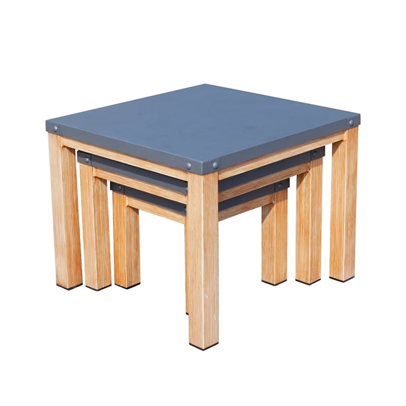Patio Furniture Gray Square Aluminum Outdoor Coffee Table (Set of 3)