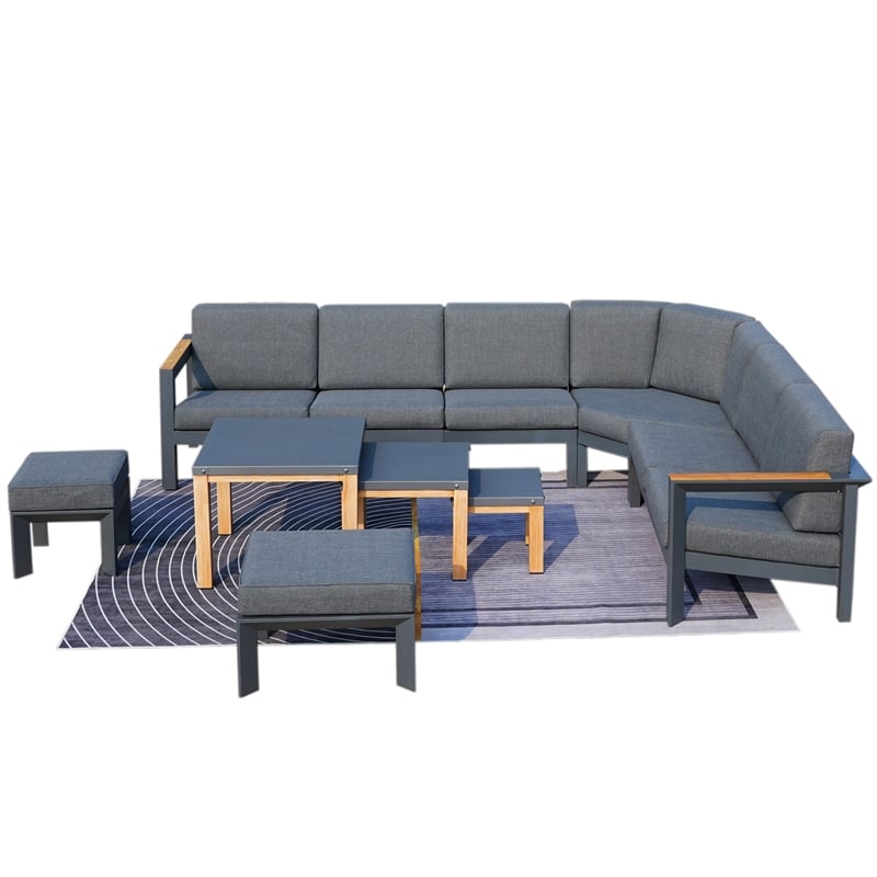 Gray Aluminum 6-Person Outdoor Seating Group with Cushions