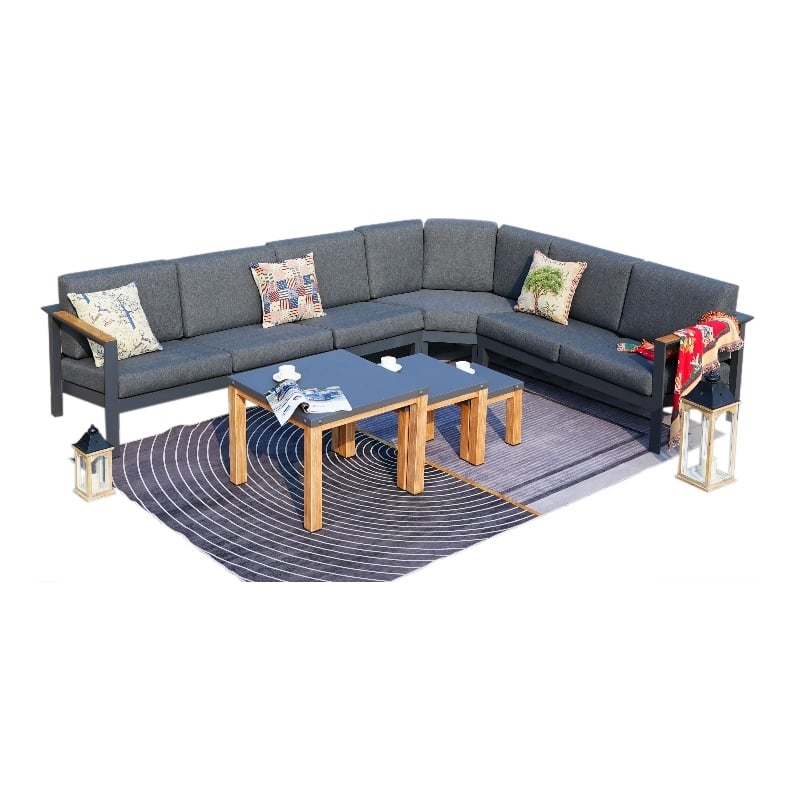 Gray Aluminum 6-Person Patio and Outdoor Seating Group with Cushions