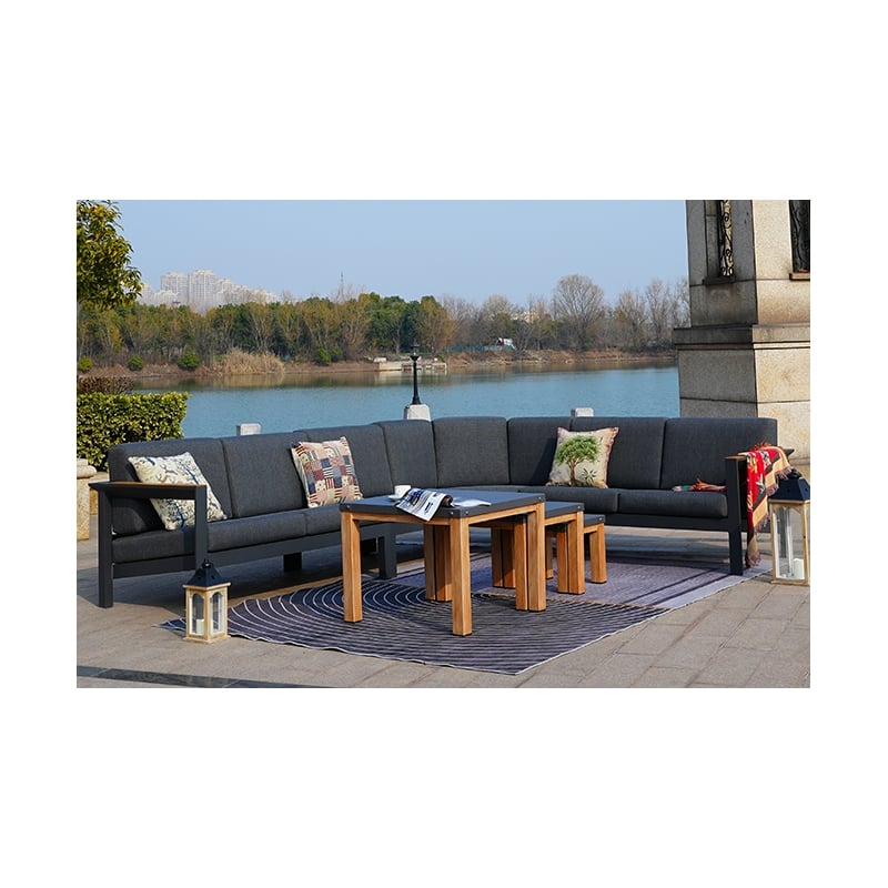 Gray Aluminum 6-Person Patio and Outdoor Seating Group with Cushions