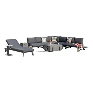 Gray Aluminum 5-Person Outdoor Seating Group with Fire Pit and Cushions