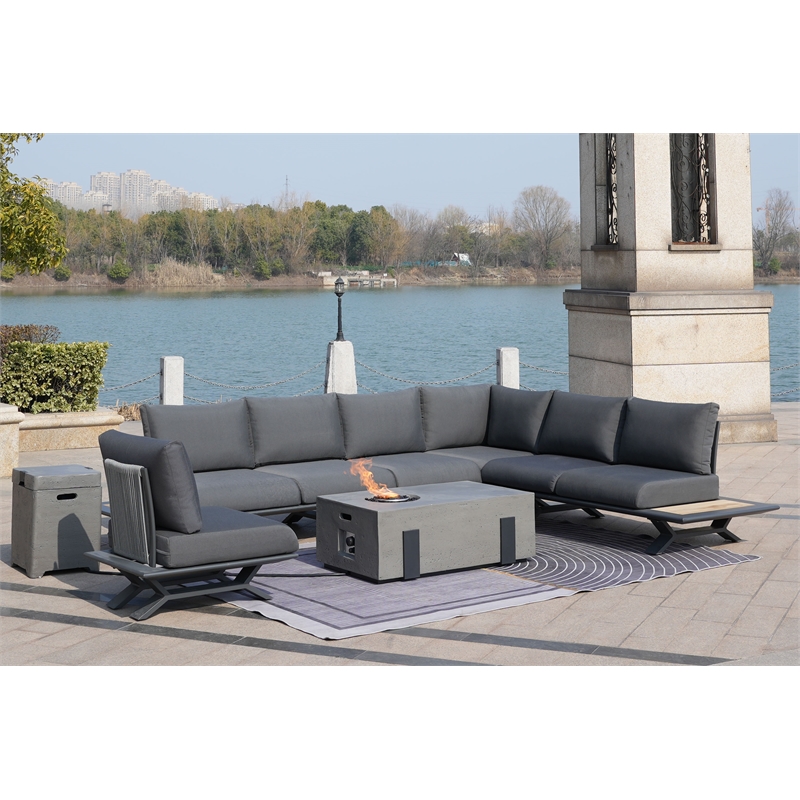 Patio Gray Aluminum 7-Person Outdoor Seating Group with Fire Pits