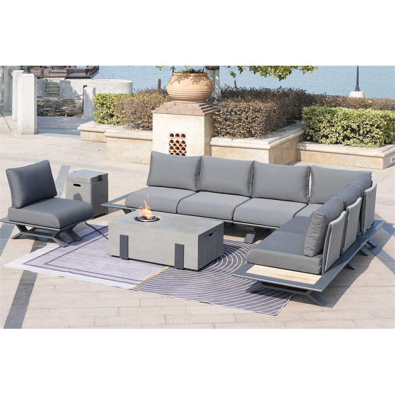 Patio Gray Aluminum 7-Person Outdoor Seating Group with Fire Pits