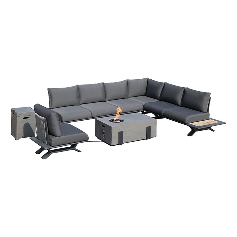 Patio Gray Aluminum 7-Person Outdoor Seating Group with Fire Pits