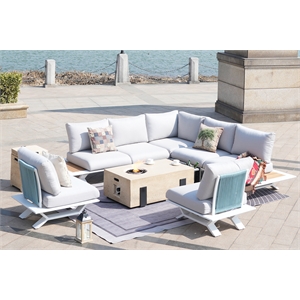 Patio White Aluminum 7-Person Outdoor Seating Group with Fire Pits