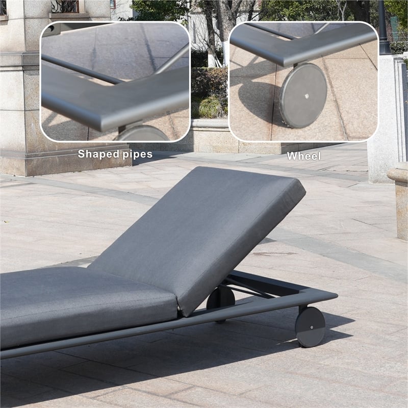 Direct Wicker Patio Aluminum Outdoor Metal Chaise Lounge in Gray