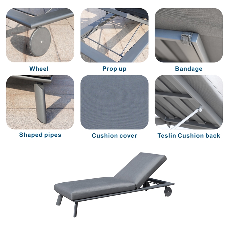 Direct Wicker Patio Aluminum Outdoor Metal Chaise Lounge in Gray