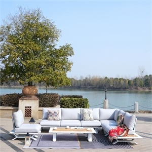 Patio White Aluminum 7-Person Outdoor Seating Group with Cushions