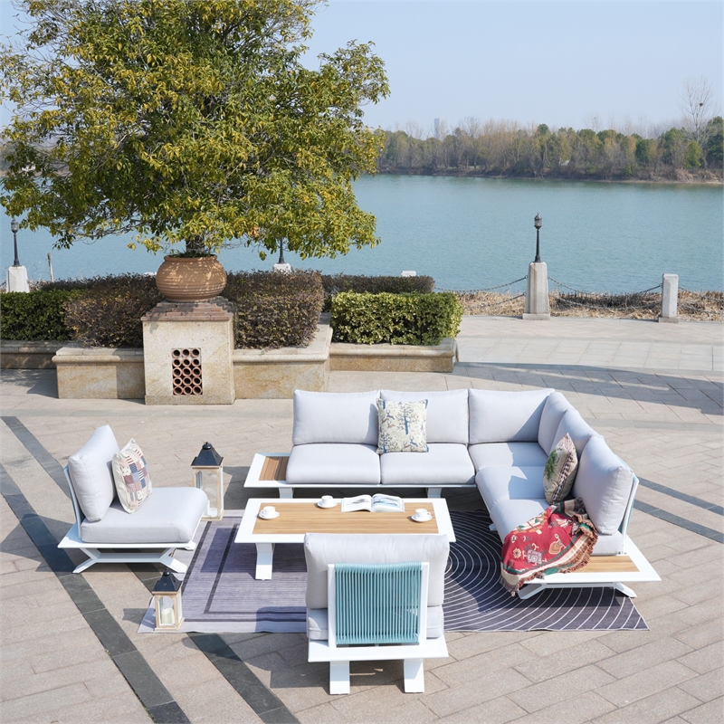 Patio White Aluminum 7-Person Outdoor Seating Group with Cushions