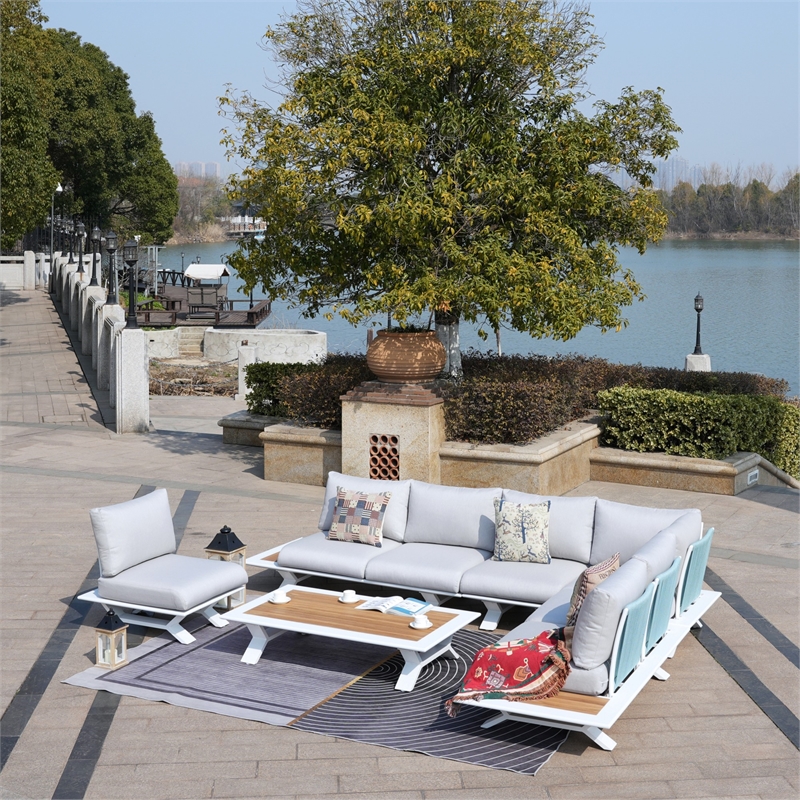 Patio White Aluminum 7-Person Outdoor Seating Group with Cushions