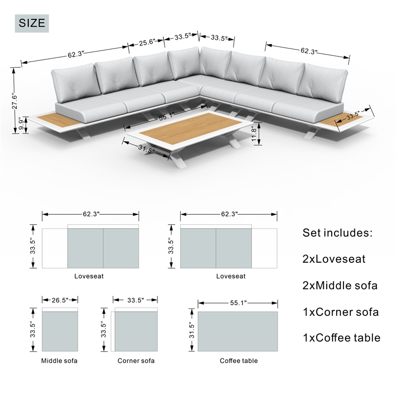 Patio White Aluminum 7-Person Outdoor Seating Group with Cushions