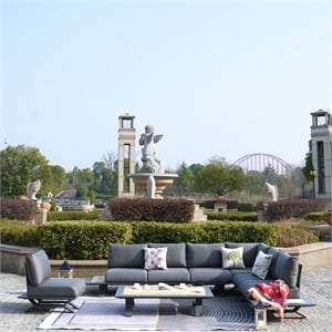 Gray Aluminum 7-Person Outdoor Seating Group with Gray Cushions