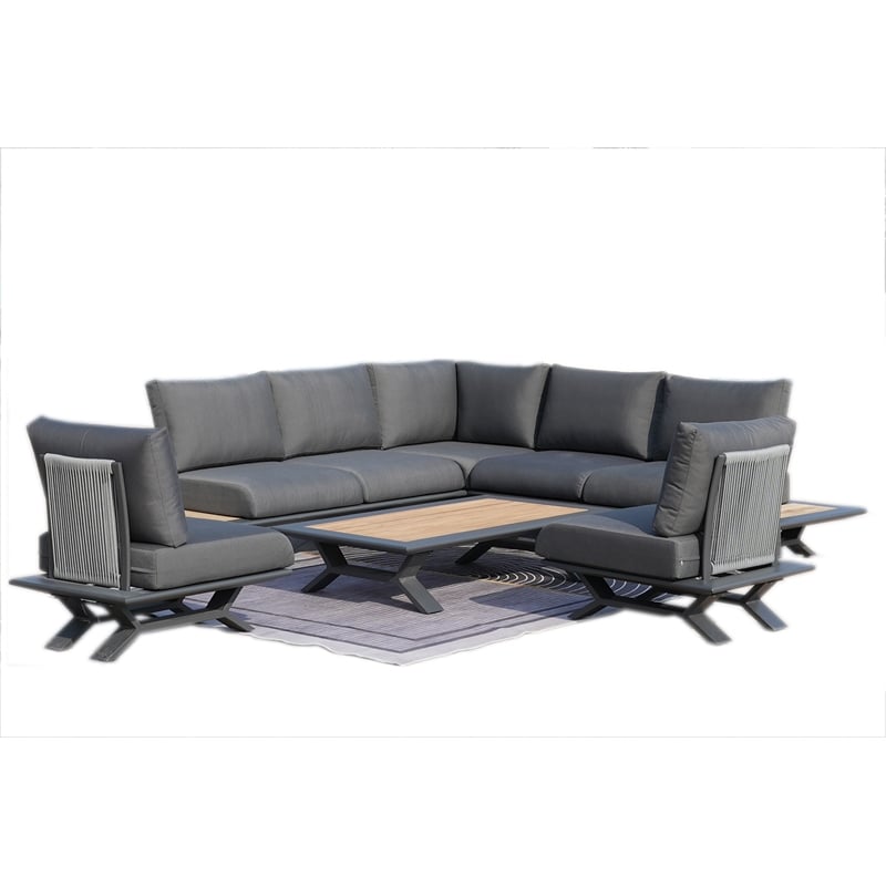 Gray Aluminum 7 - Person Outdoor Seating Group with Gray Cushions