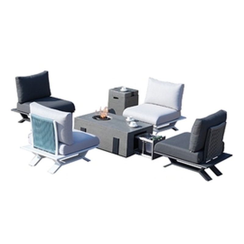 Mixed Colors Aluminum 4-Person Outdoor Seating Group with Cushions and Firepit
