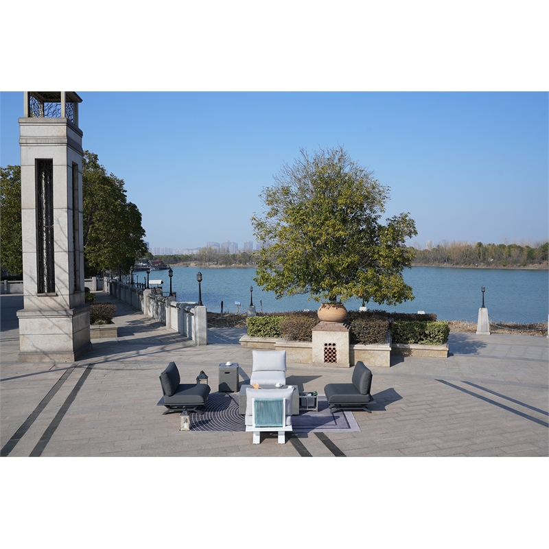 Mixed Colors Aluminum 4-Person Outdoor Seating Group with Cushions and Firepit