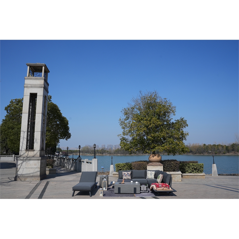 6-Person Black Aluminum Outdoor Seating Group with Black Cushions