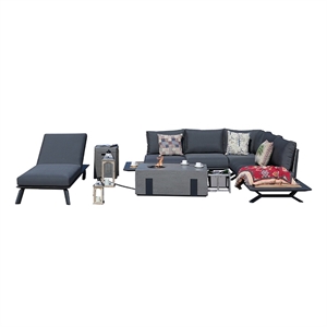 6-Person Black Aluminum Outdoor Seating Group with Black Cushions