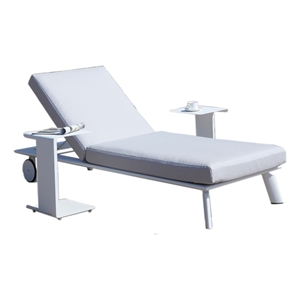 outdoor metal lazy boy recliner chaise lounge with table in white