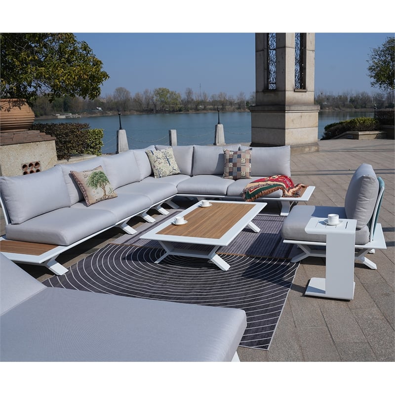 White Aluminum 8-Person Outdoor Seating Group with Gray Cushions