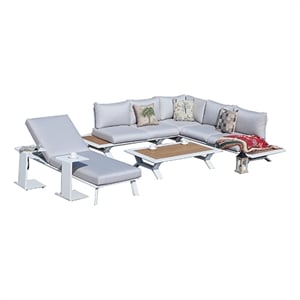 White Aluminum 6-Person Outdoor Seating Group with Gray Cushions